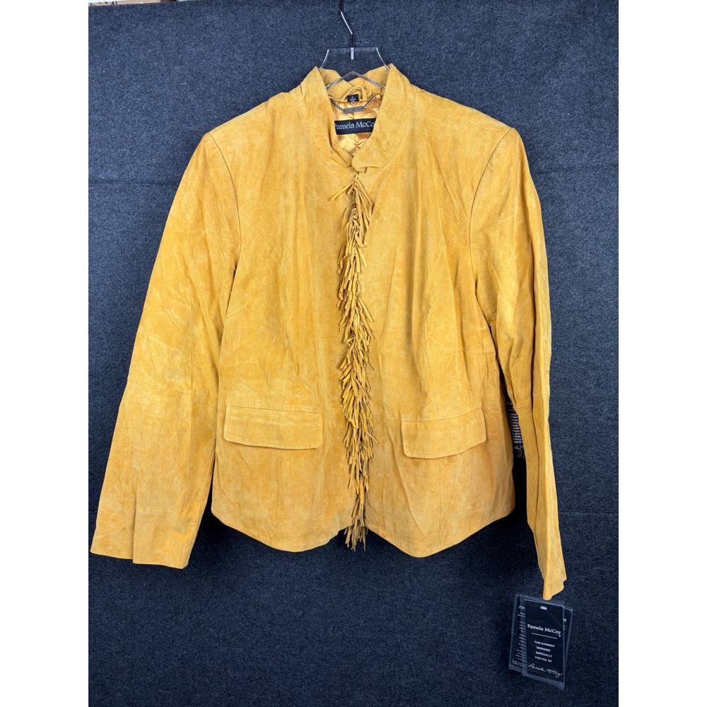 Pamela McCoy Mustard Yellow Suede Fringe Leather Jacket Plus Size 1X NWT